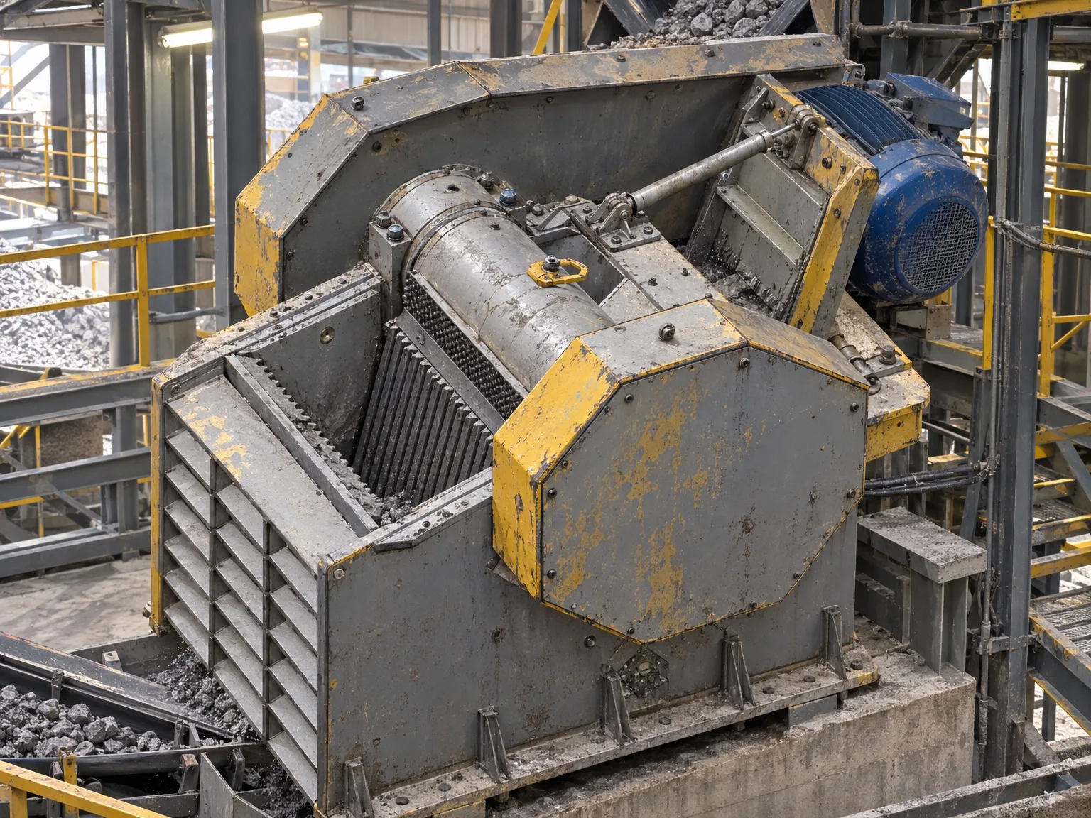 Jaw crusher VT.KS on a steel frame with feed hopper